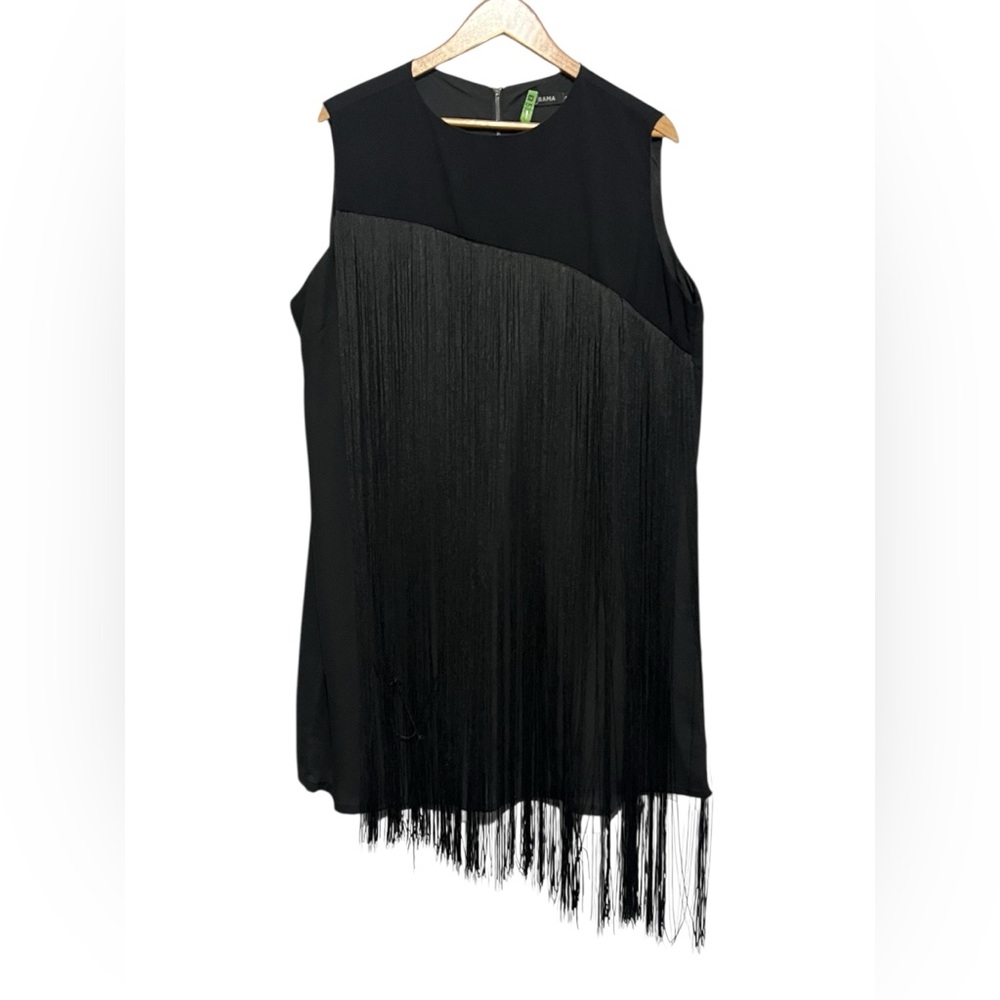 Drama Women's Plus Size 1X Sleeveless Black Fringe Shift Dress Formal Shift